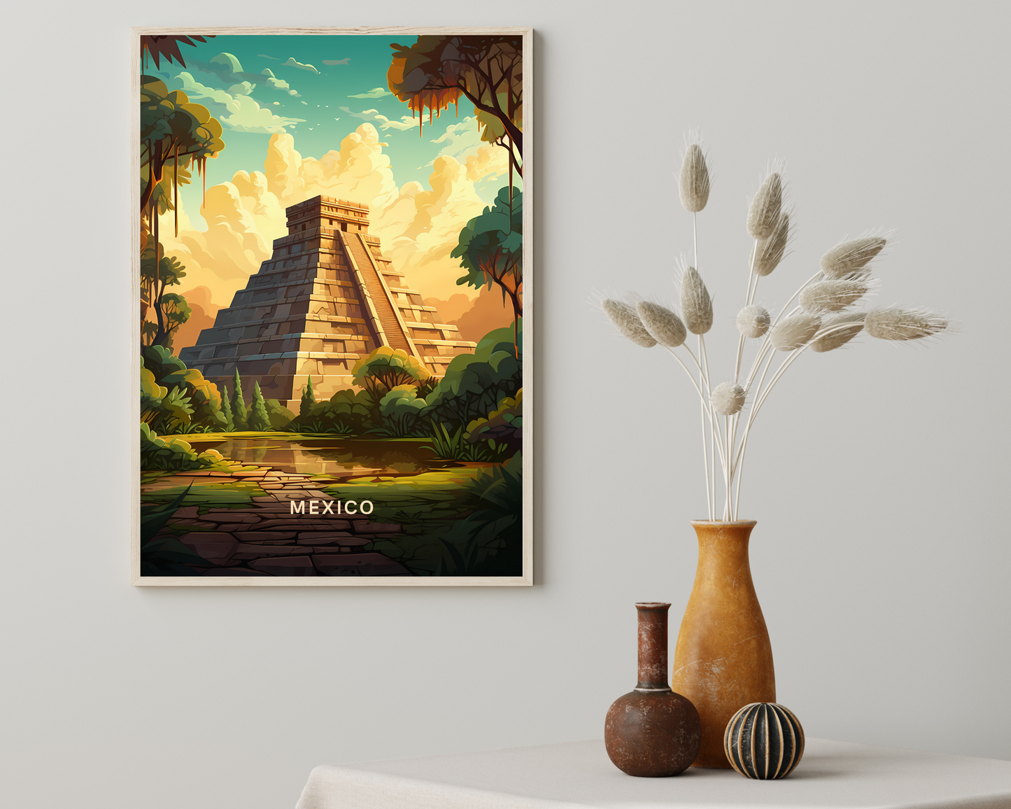 Mexico Ruins Chichen Itza Tulum Travel Poster Print - Pitchers Design