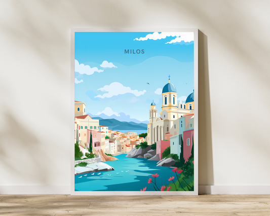 Milos Greece Travel Poster Print - Pitchers Design