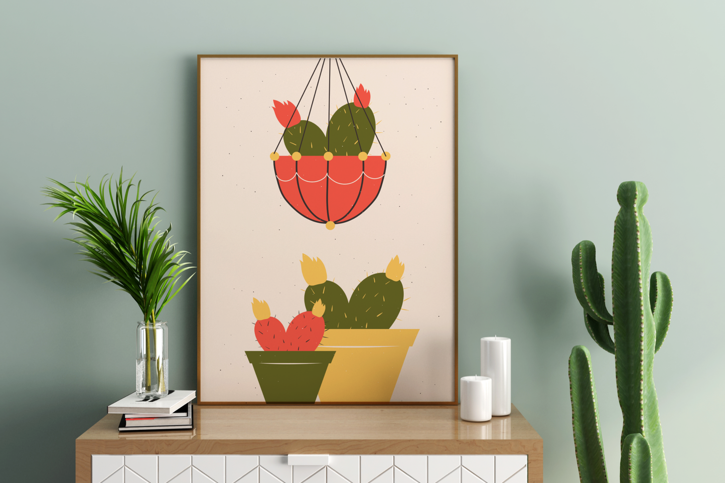 Minimal Colourful Cactus Print No.01 Botanical Print Poster - Pitchers Design