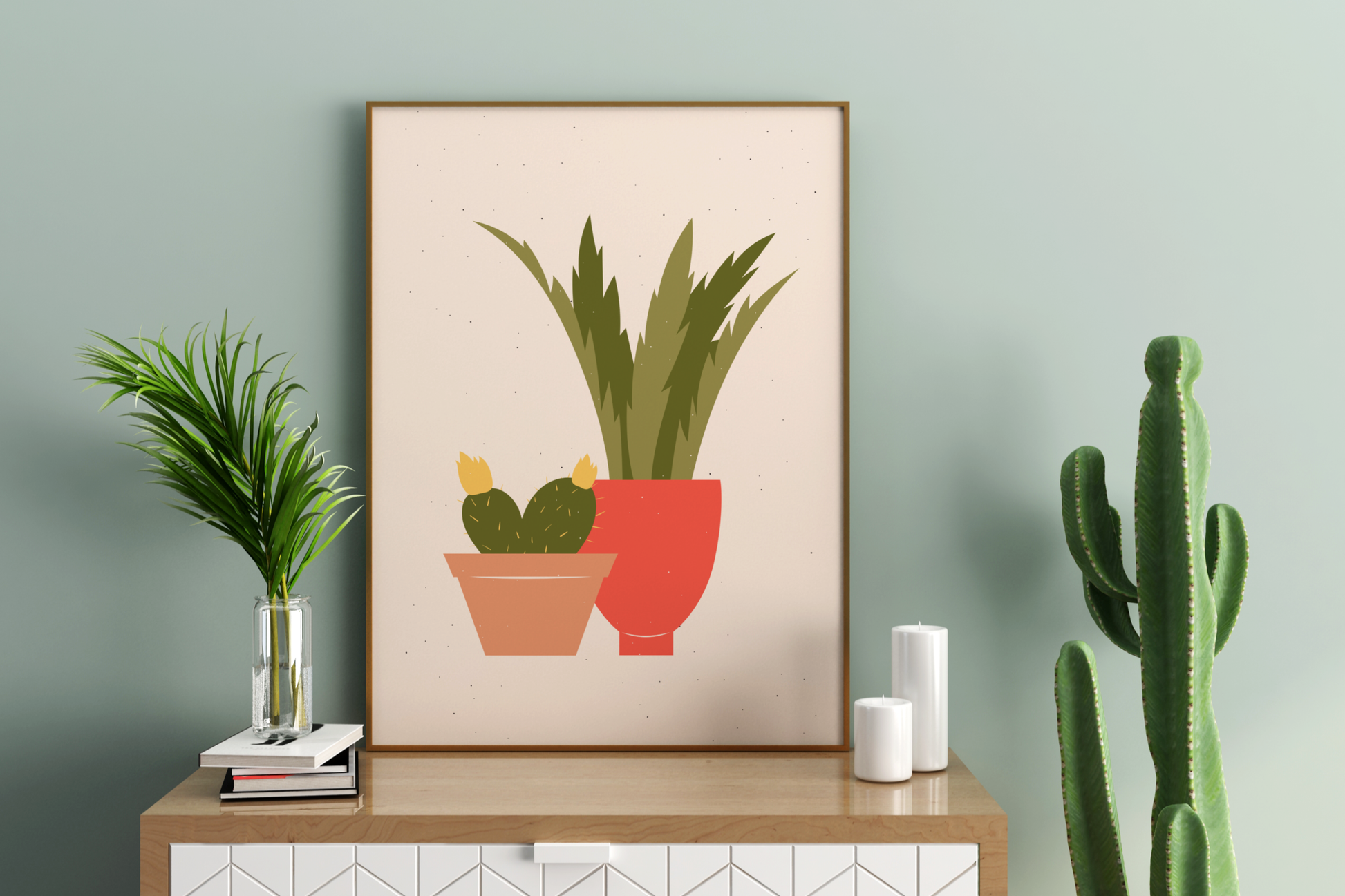 Minimal Colourful Cactus Print No.02 Botanical Print Poster - Pitchers Design