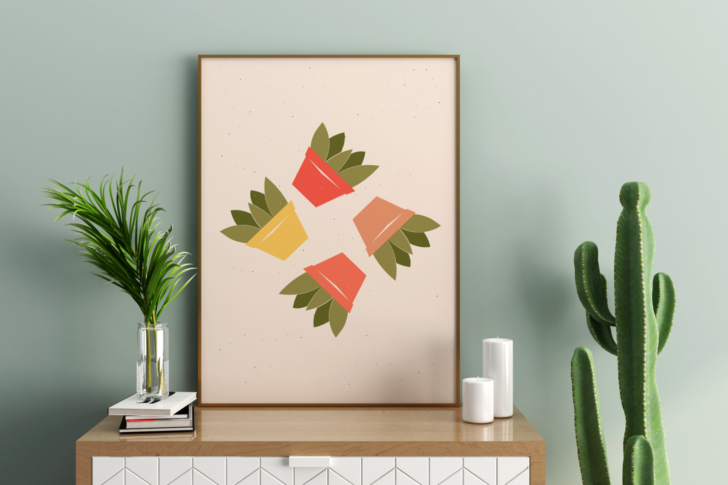 Minimal Colourful Cactus Print No.03 Botanical Print Poster - Pitchers Design