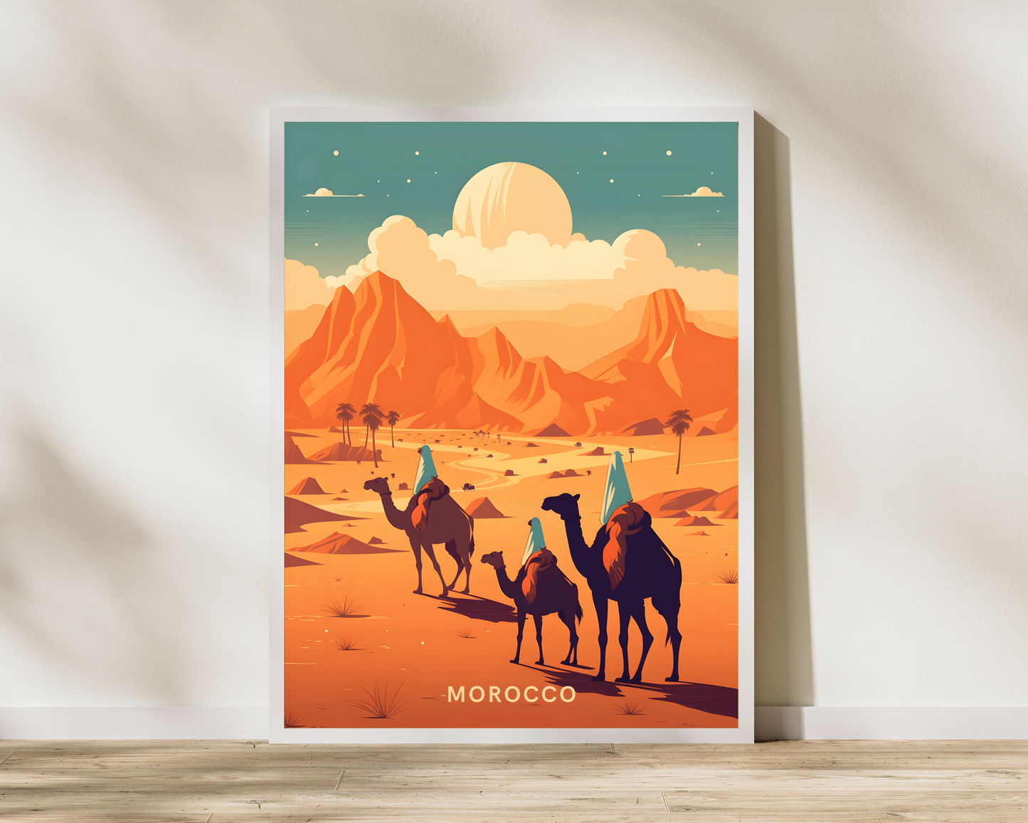 Morocco Sahara Desert Camels Travel Poster Print - Pitchers Design