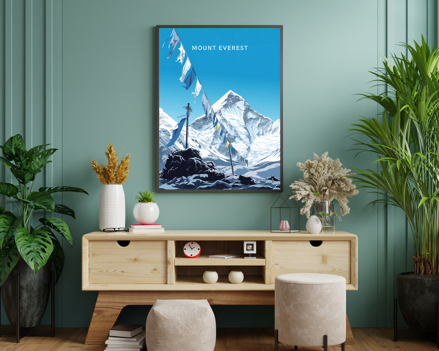 Mount Everest Prayer Flags Nepal Travel Poster Print - Pitchers Design