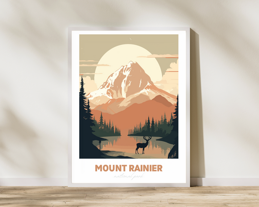 Mount Rainier National Park Travel Poster Print - Pitchers Design