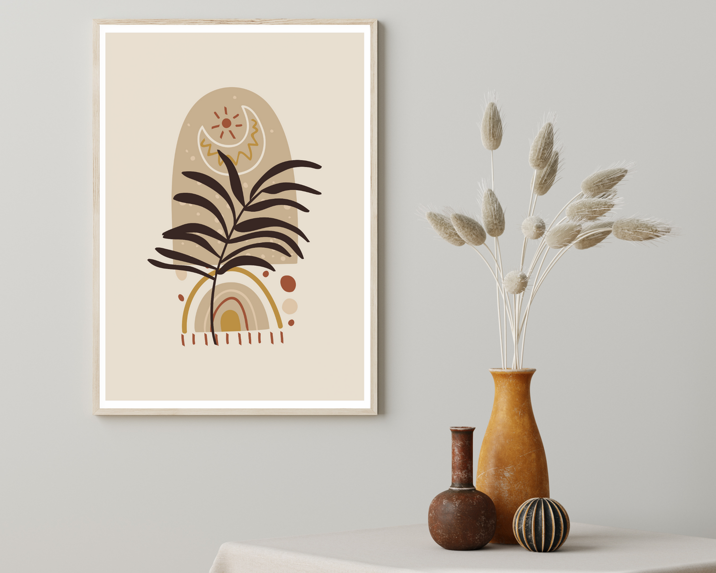 Set of 3 Neutral Boho Botanical Wall Art Prints - Pitchers Design