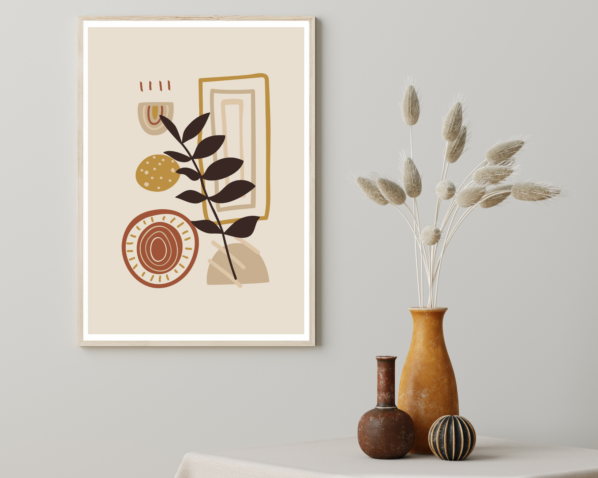 Set of 3 Neutral Boho Botanical Wall Art Prints - Pitchers Design