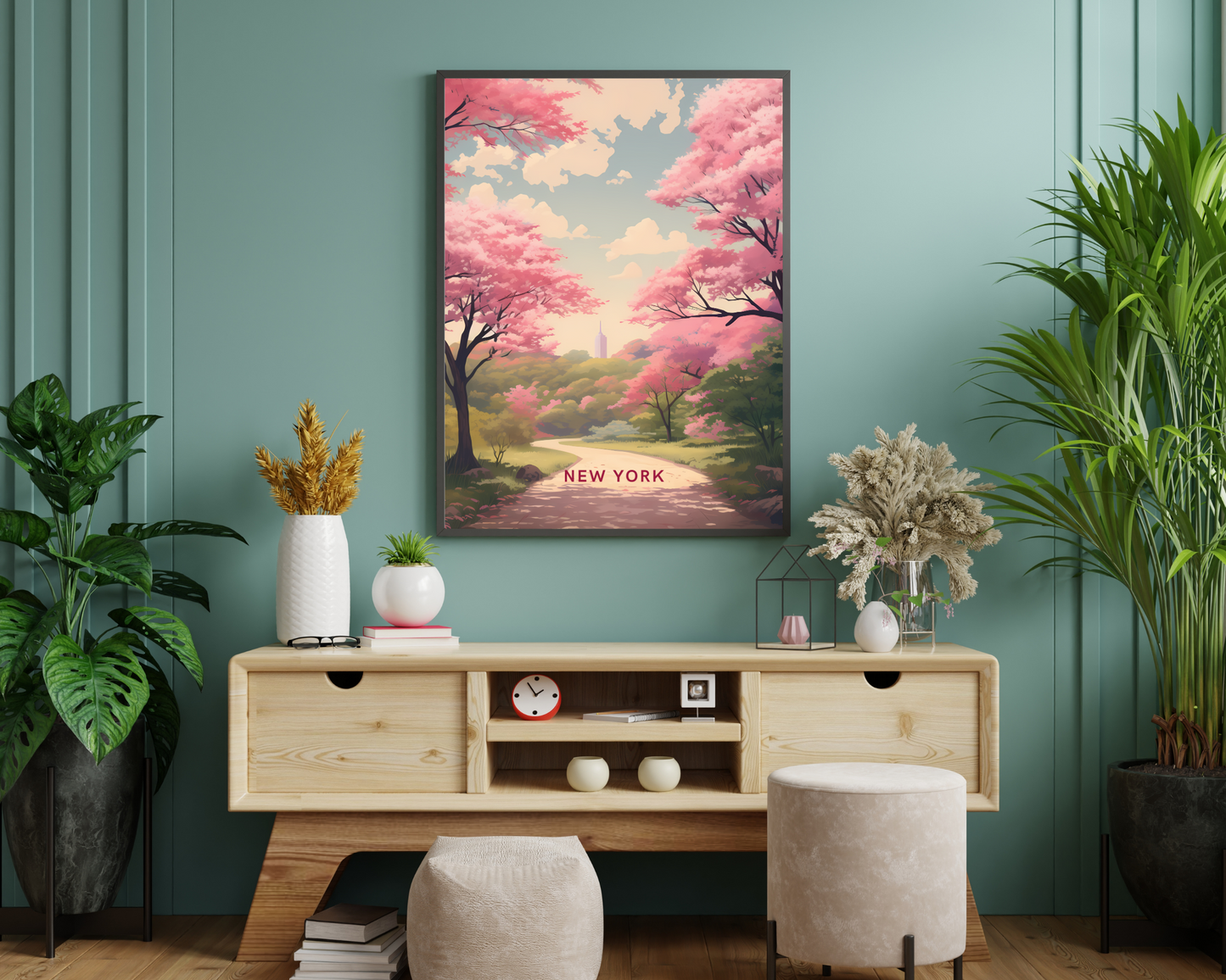 New York Sakura Park USA Travel Poster Print - Pitchers Design