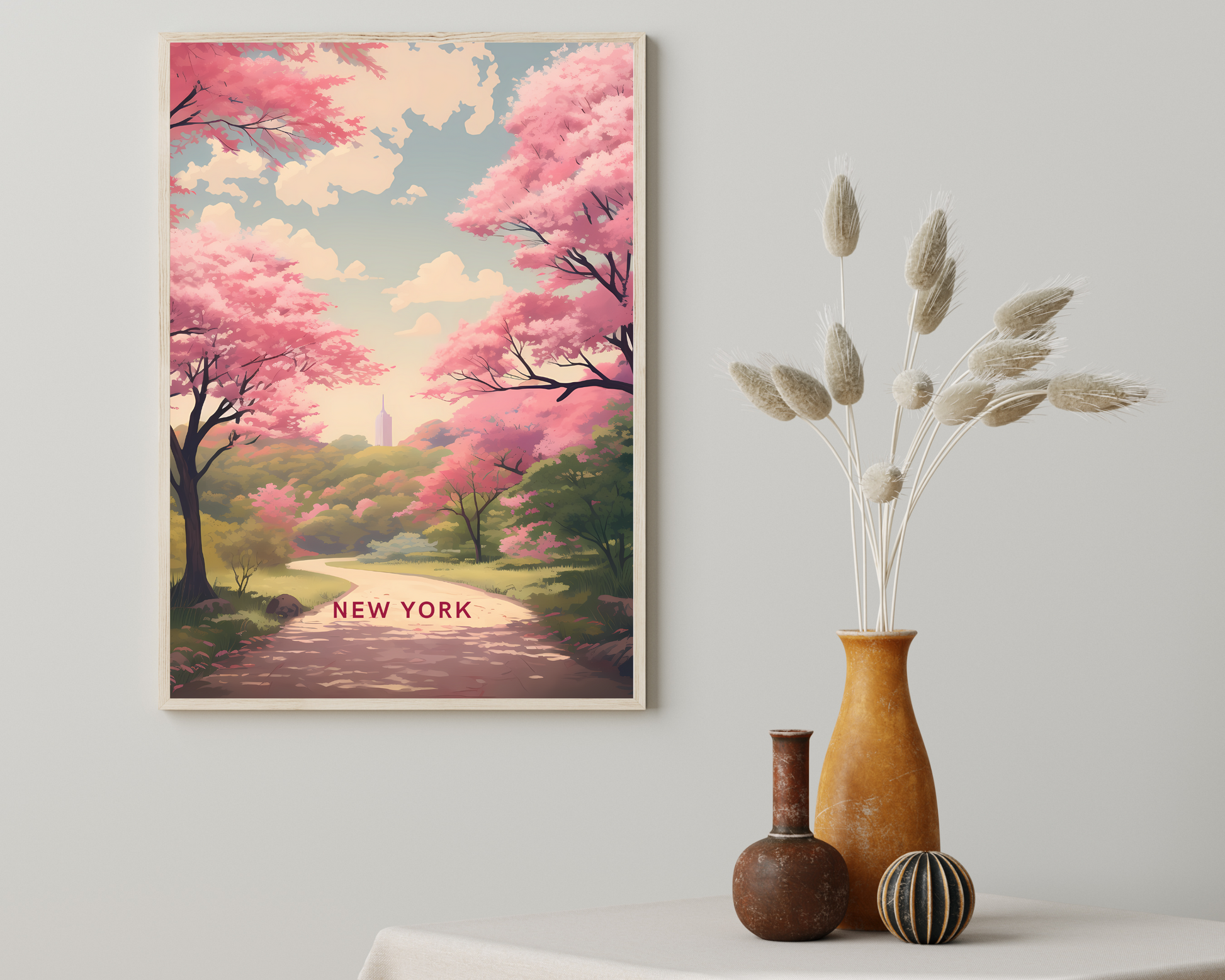 New York Sakura Park USA Travel Poster Print - Pitchers Design