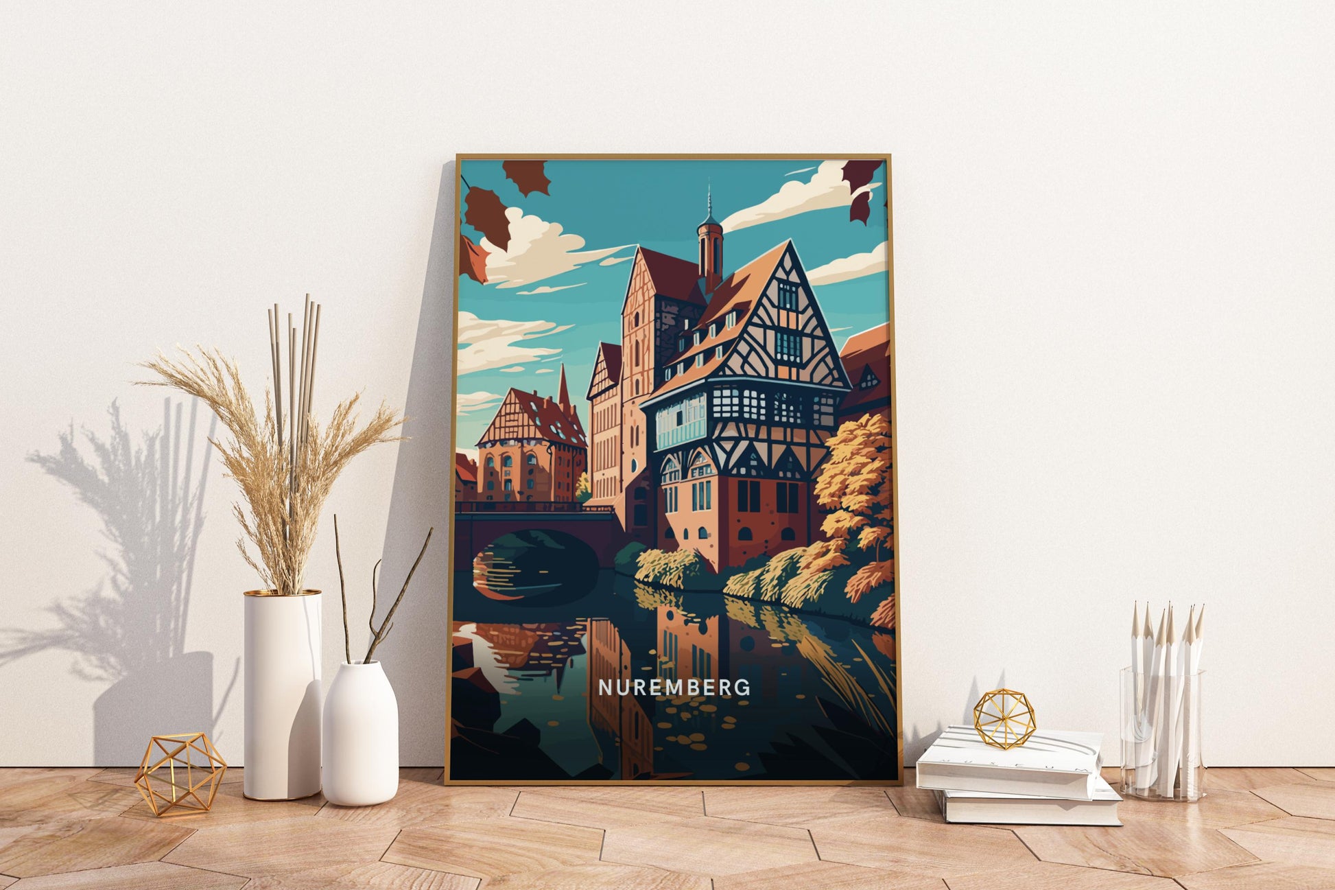 Houses of Nuremberg Germany Travel Poster Print - Pitchers Design