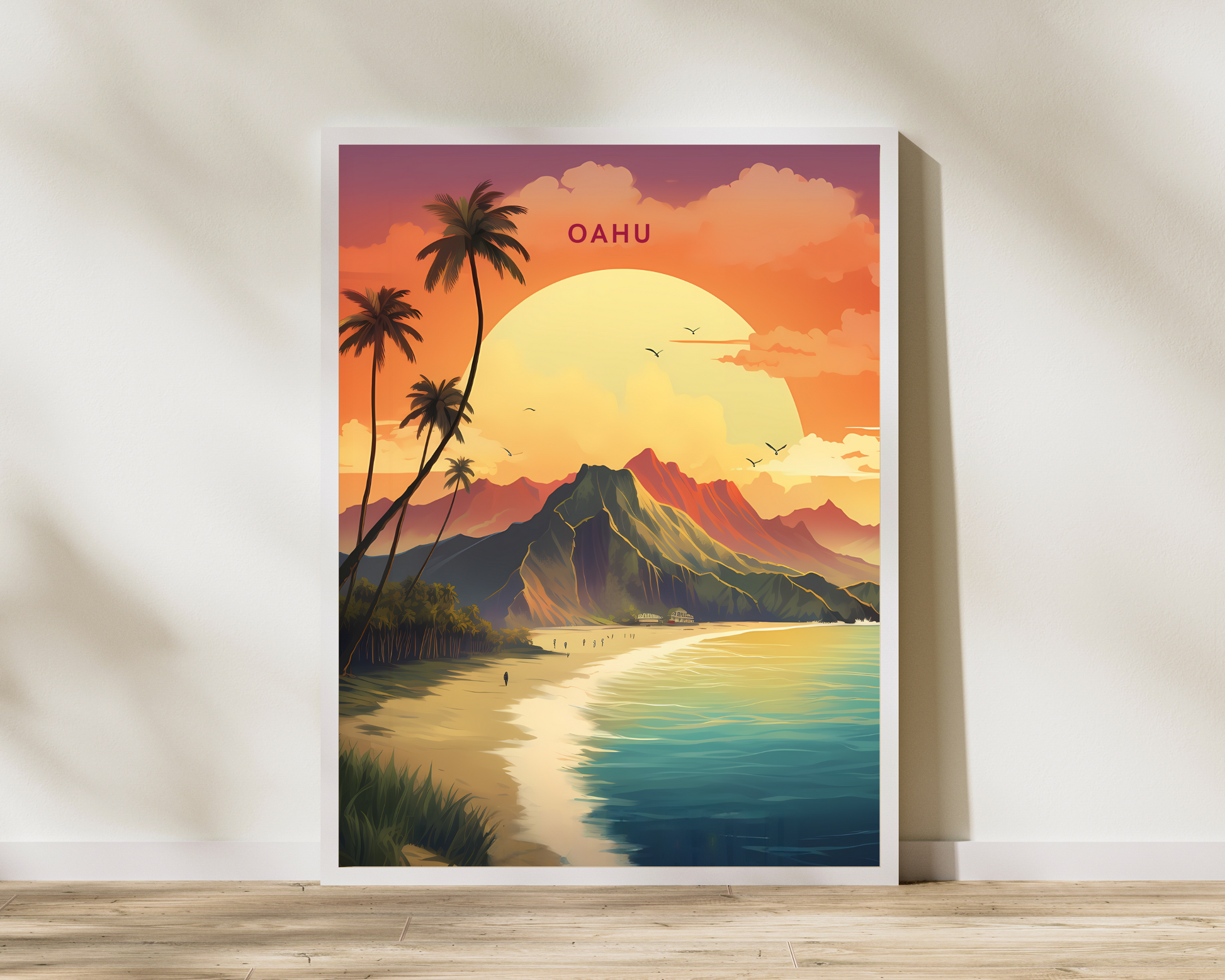 Oahu Island Hawaii Travel Poster Print - Pitchers Design