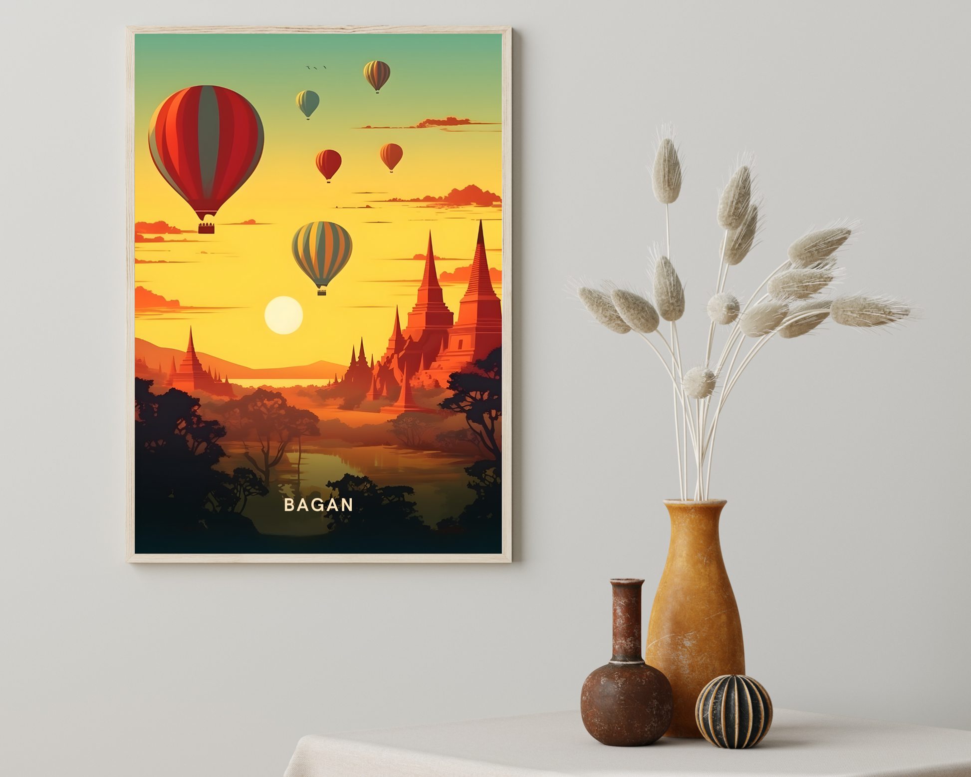 Old Bagan Myanmar Travel Poster Print - Pitchers Design