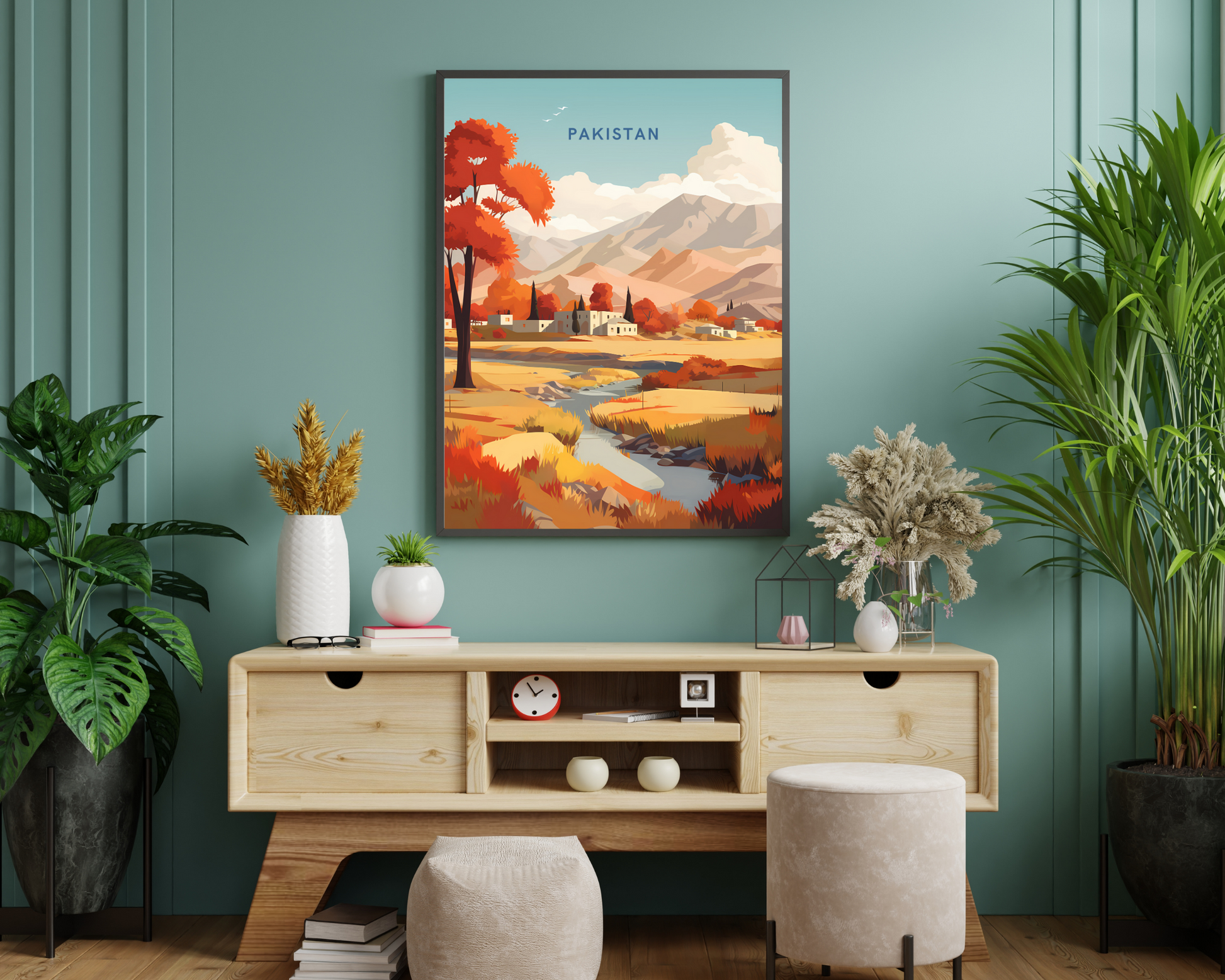 Pakistan Countryside Travel Poster Print - Pitchers Design