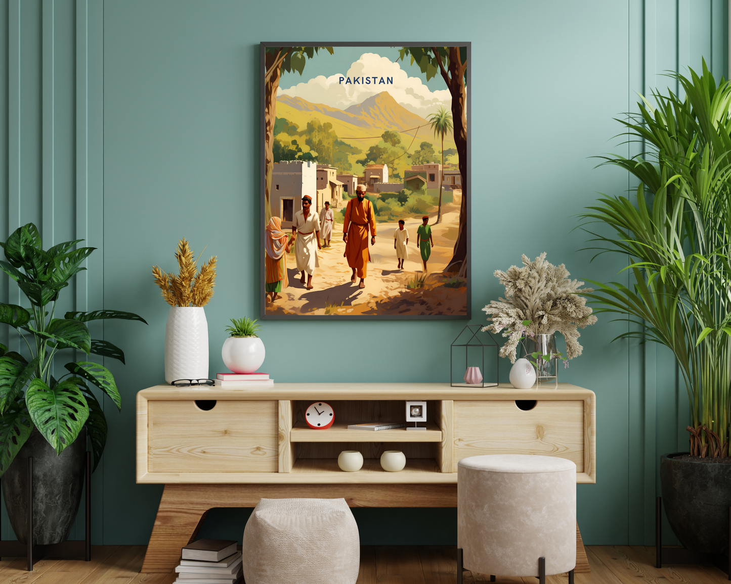 Local Pakistan Village Travel Poster Print - Pitchers Design