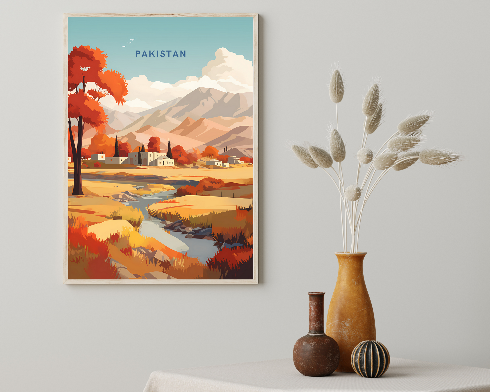 Pakistan Countryside Travel Poster Print - Pitchers Design