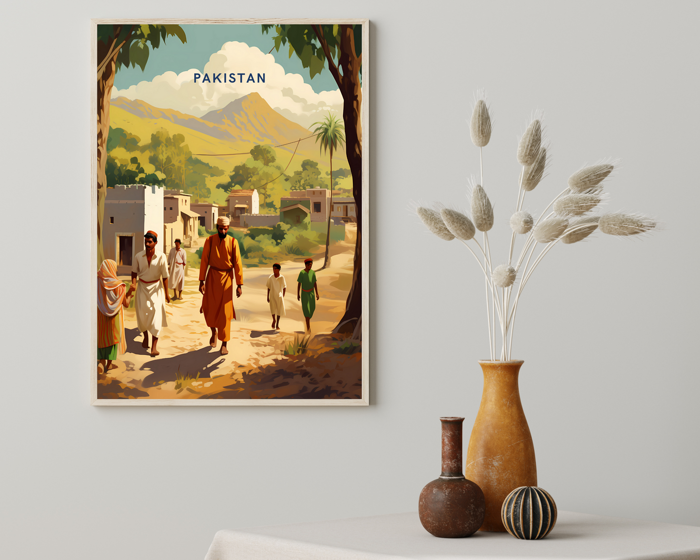 Local Pakistan Village Travel Poster Print - Pitchers Design