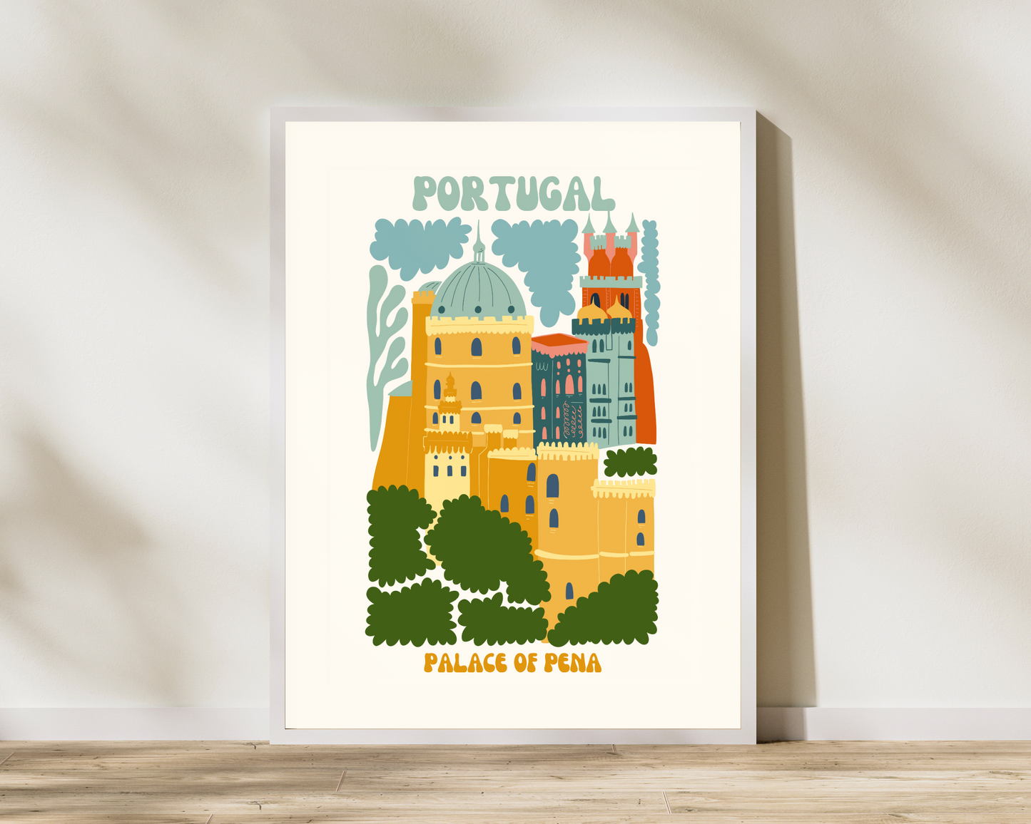 Palace of Pena Portugal Floral Retro 60s Hippie Travel Print Poster - Pitchers Design