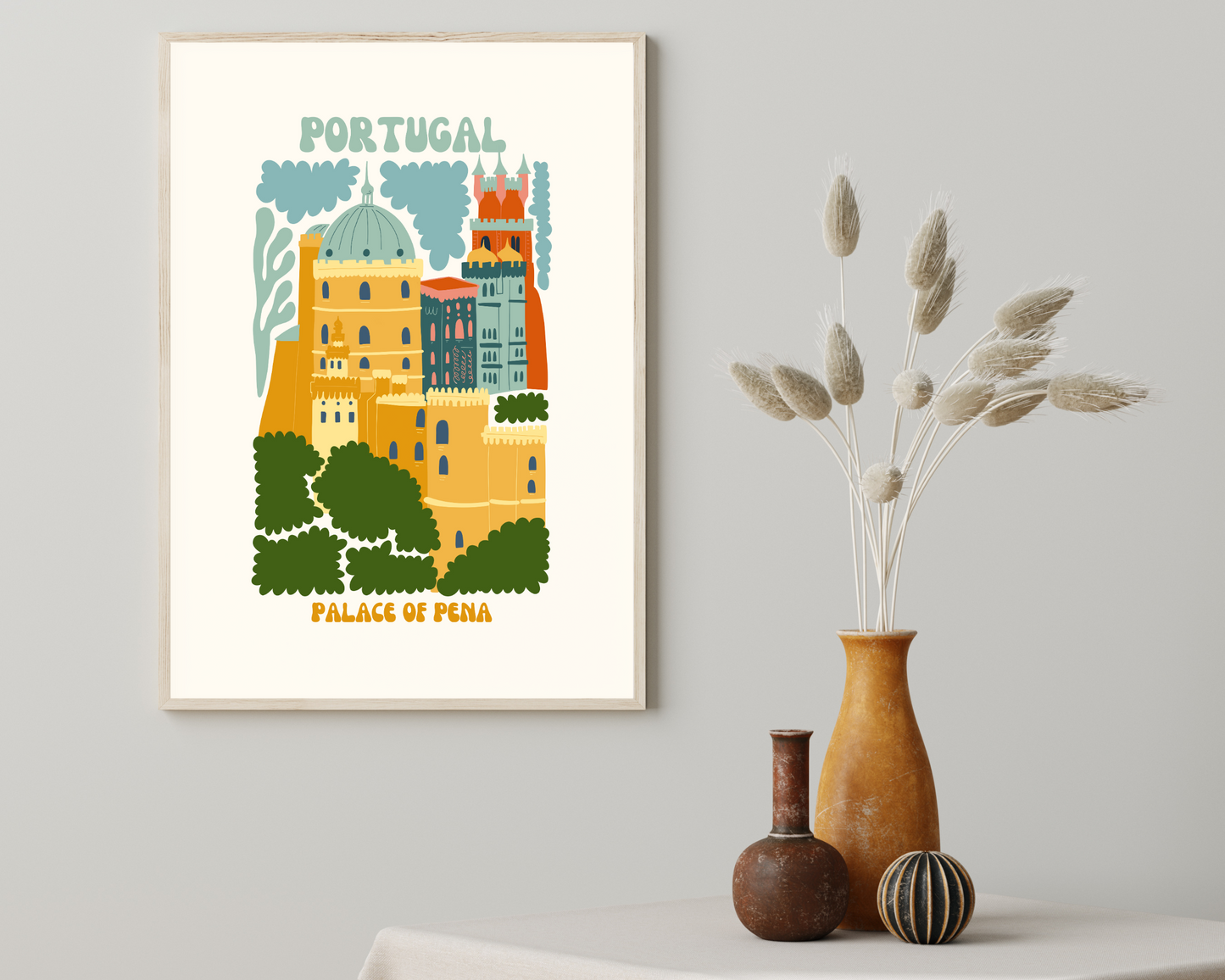 Palace of Pena Portugal Floral Retro 60s Hippie Travel Print Poster - Pitchers Design