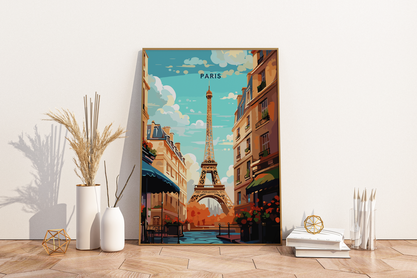 Paris Streets and Eiffel Tower France Travel Print Poster - Pitchers Design