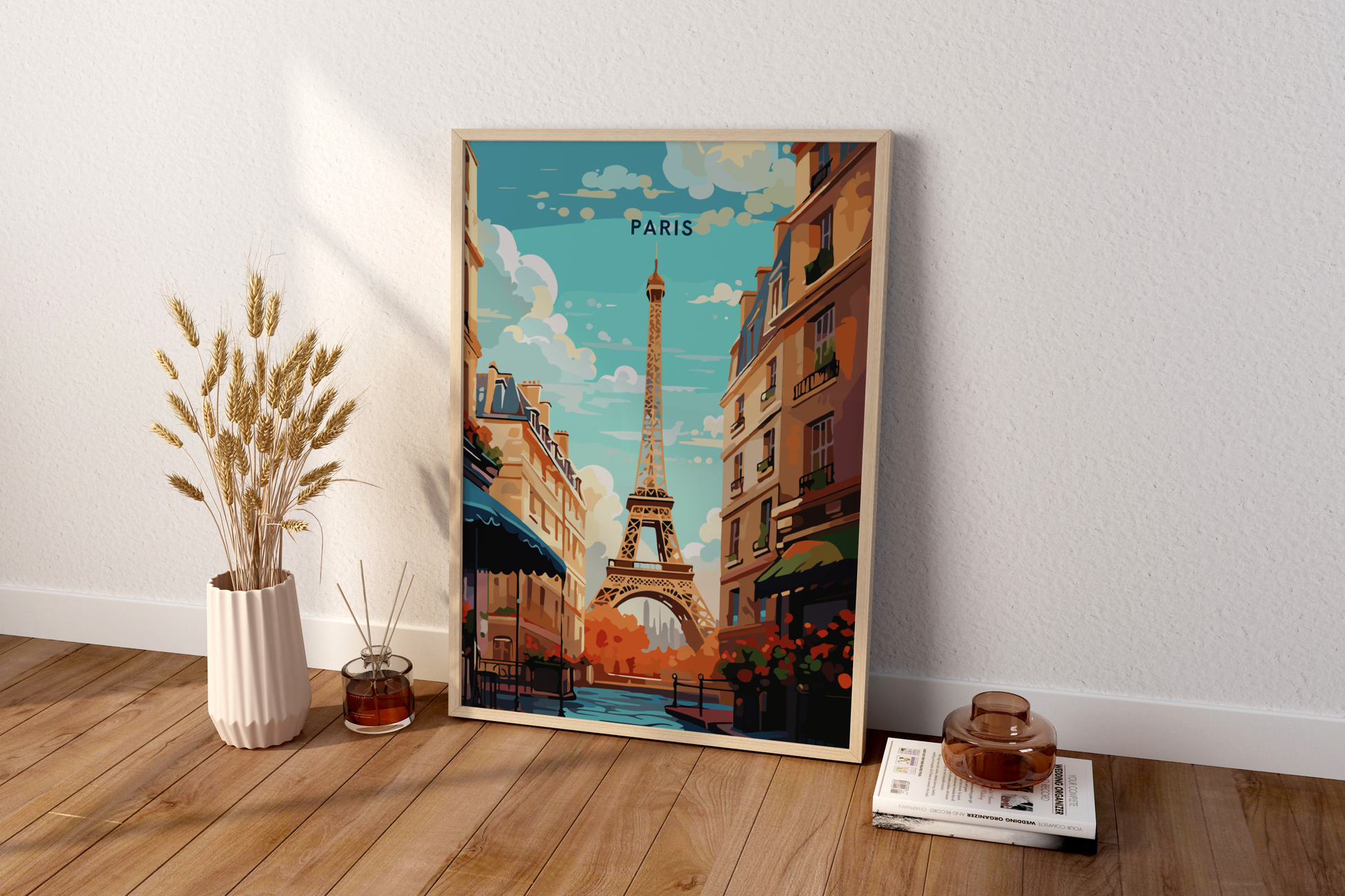 Paris Streets and Eiffel Tower France Travel Print Poster - Pitchers Design