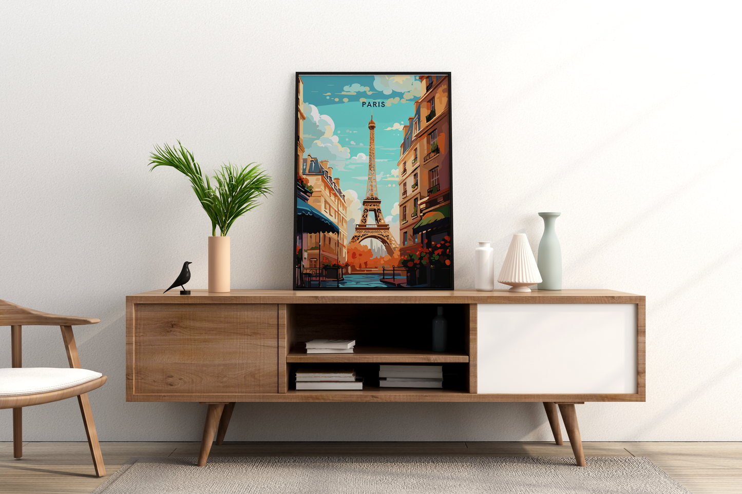 Paris Streets and Eiffel Tower France Travel Print Poster - Pitchers Design