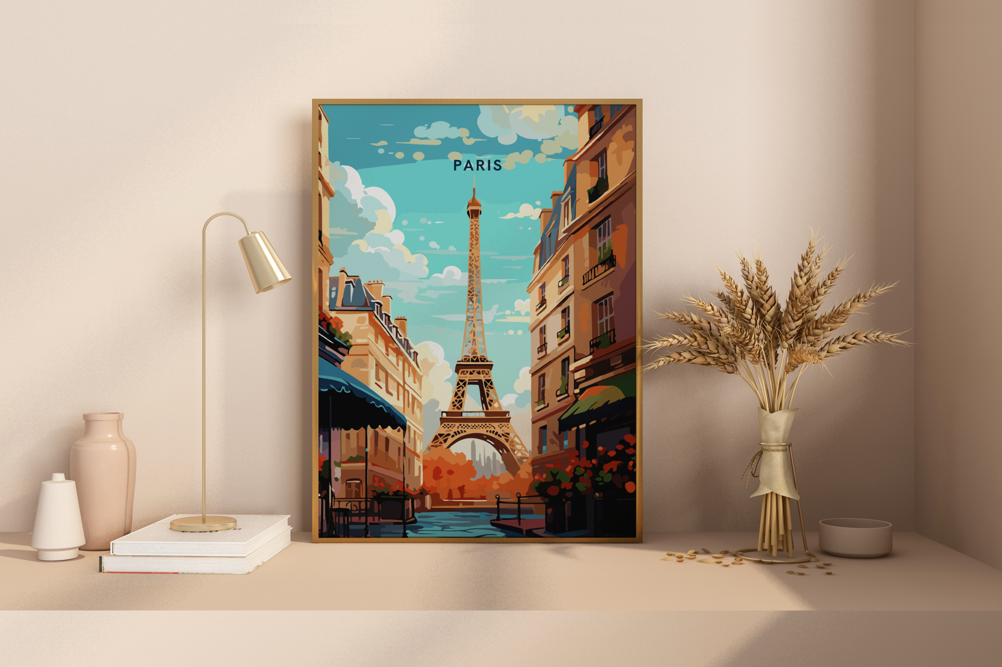 Paris Streets and Eiffel Tower France Travel Print Poster - Pitchers Design