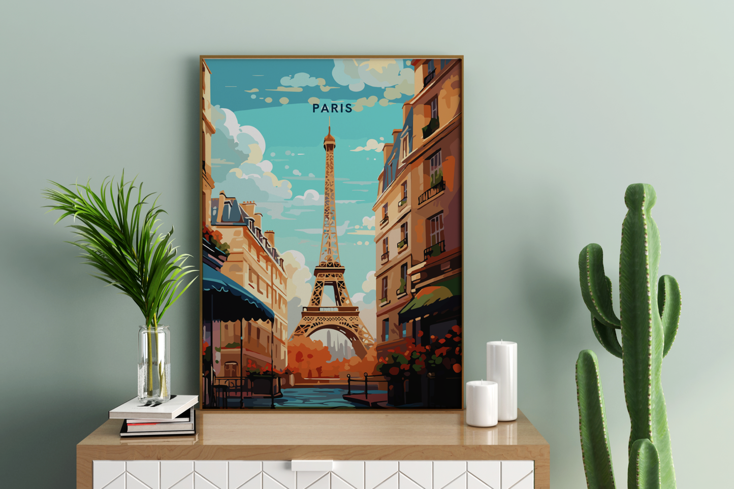 Paris Streets and Eiffel Tower France Travel Print Poster - Pitchers Design