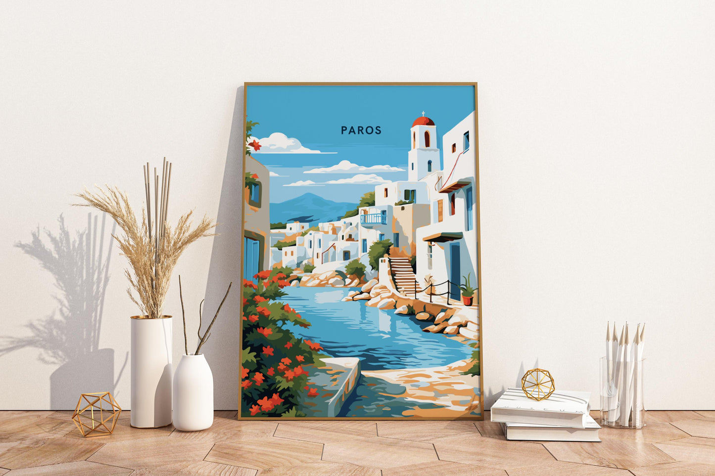 Póster de viaje de la isla griega de Paros, Grecia