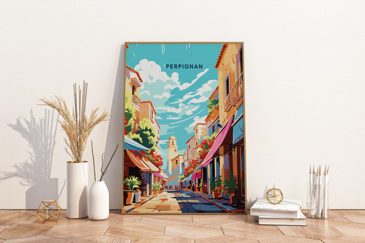 Perpignan City Streets France Travel Print Poster - Pitchers Design