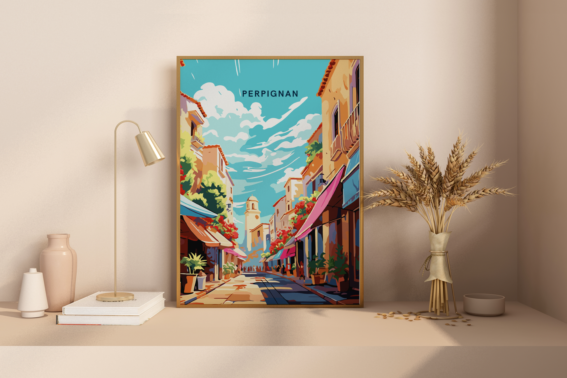 Perpignan City Streets France Travel Print Poster - Pitchers Design