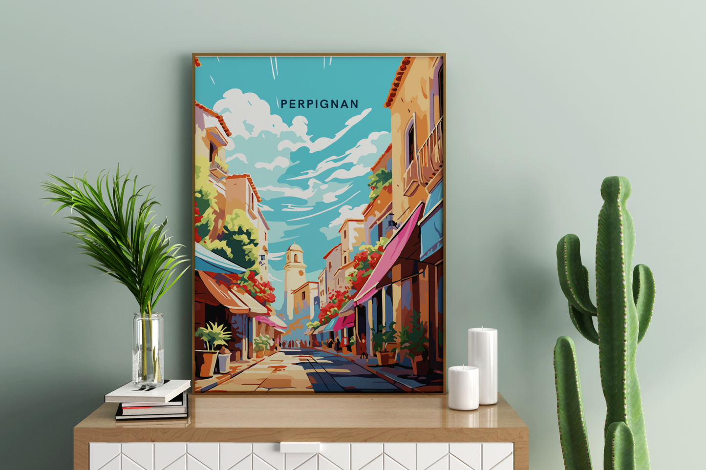 Perpignan City Streets France Travel Print Poster - Pitchers Design