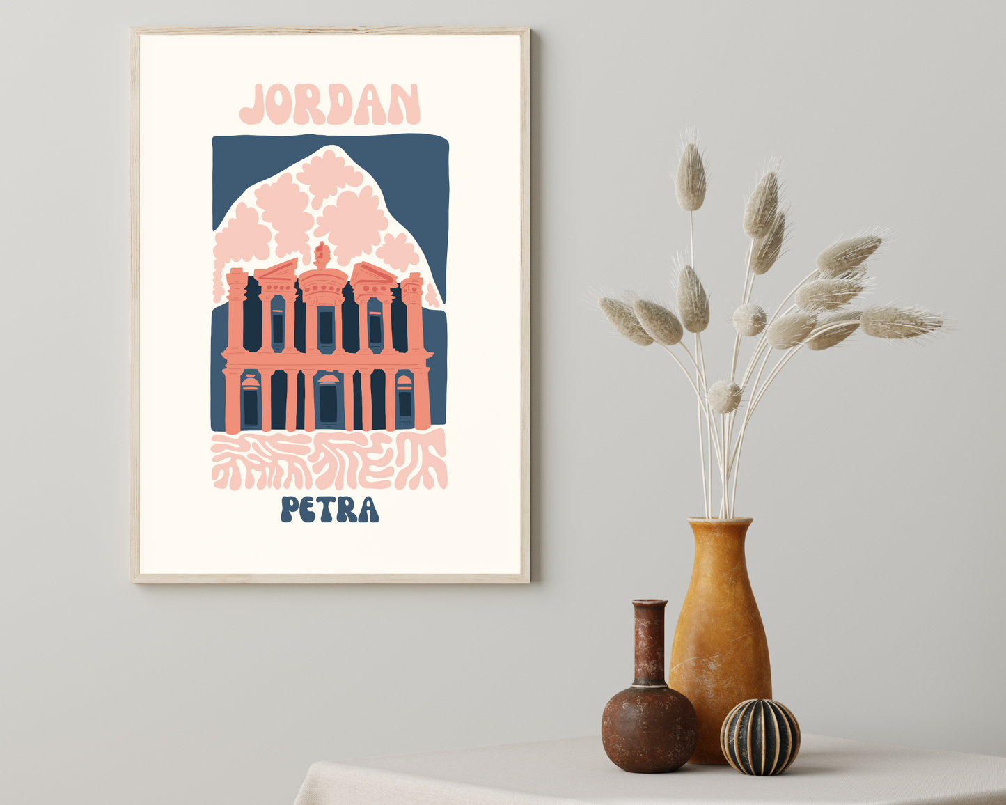 Petra Jordan Floral Retro 60s Hippie Travel Print Poster - Pitchers Design