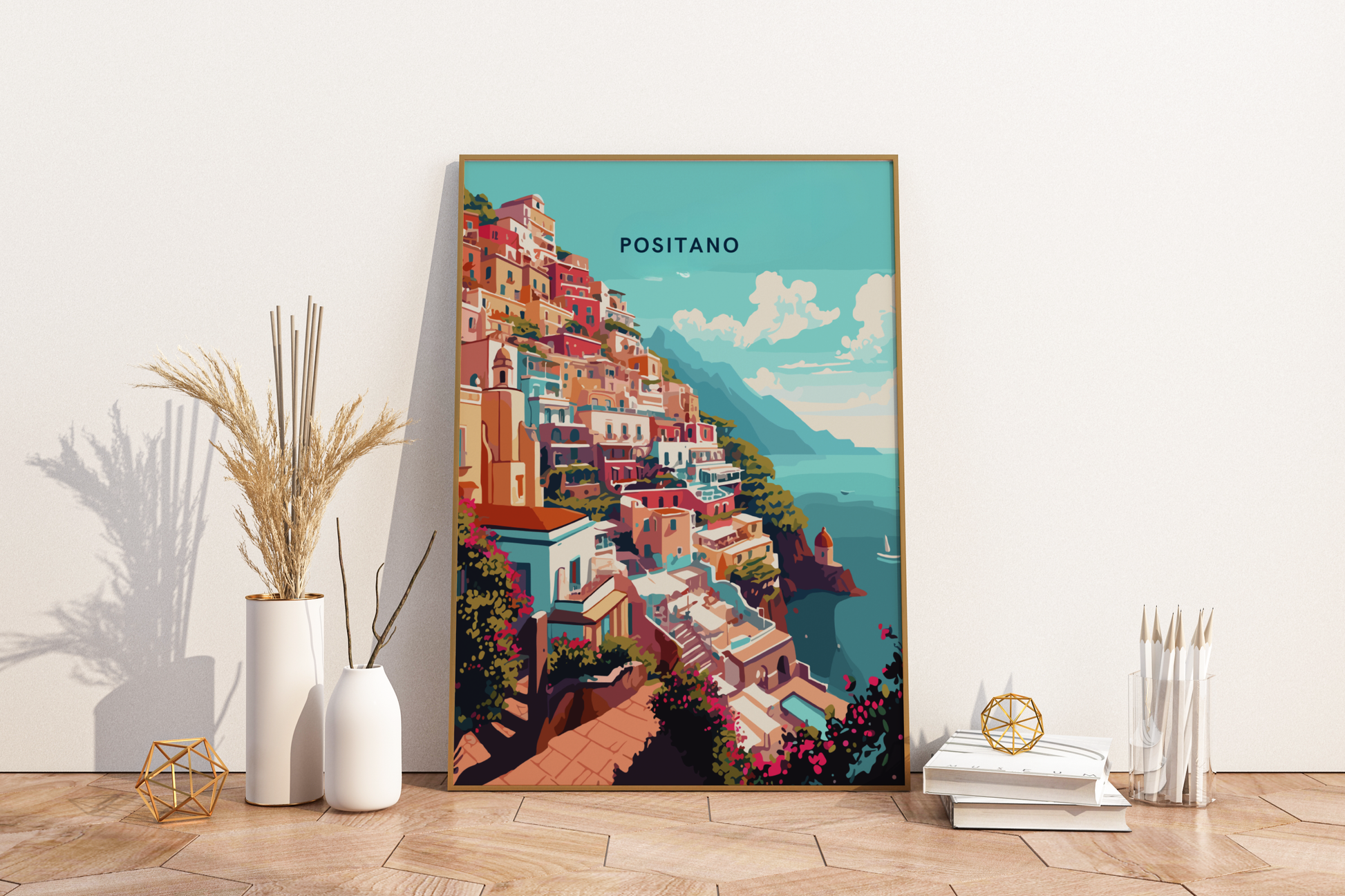 Positano Sea Views Italy Travel Print Poster - Pitchers Design