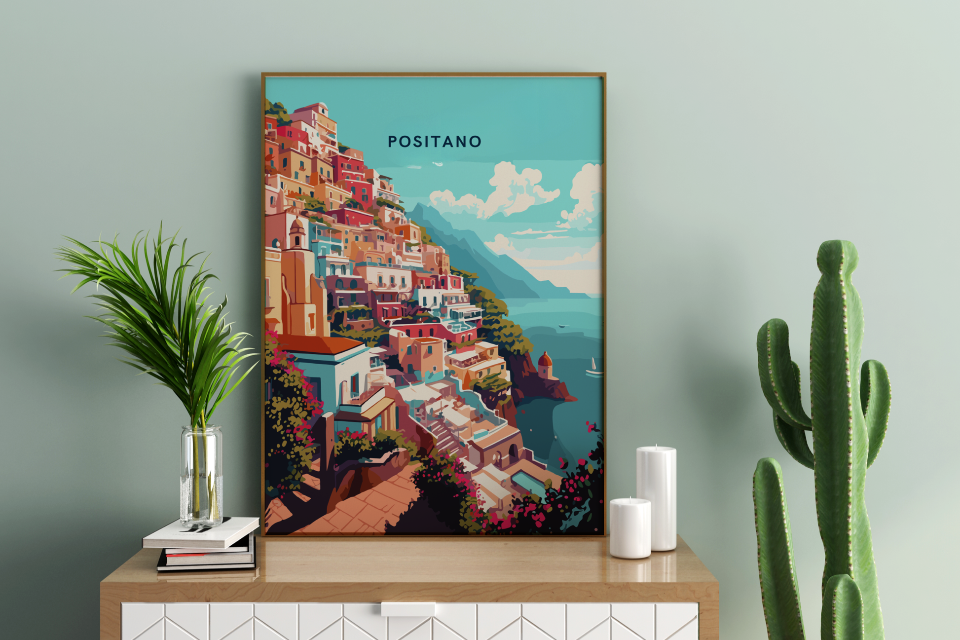 Positano Sea Views Italy Travel Print Poster - Pitchers Design