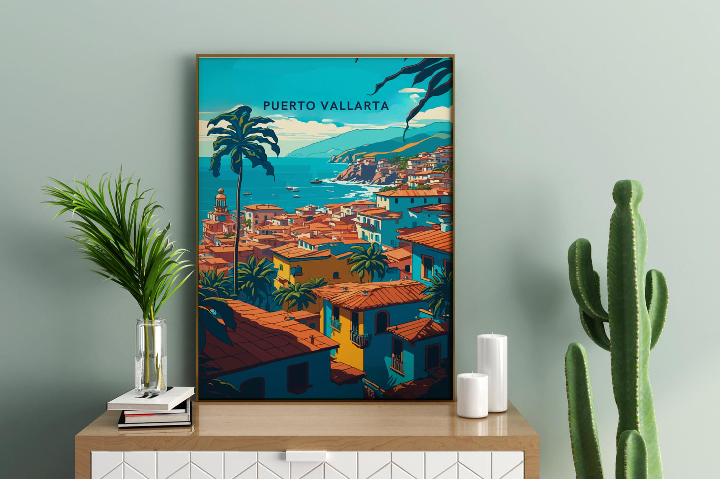 Cartel de impresión de viaje de Puerto Vallarta México