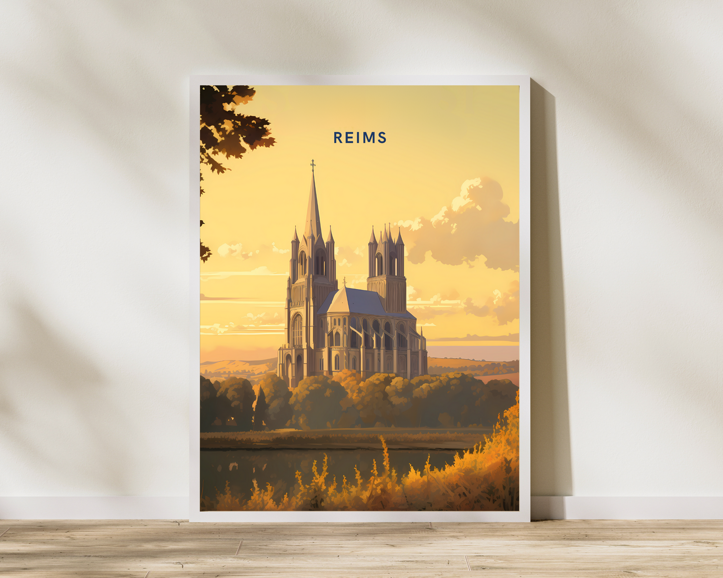 Reims Cathedral France Travel Poster Print - Pitchers Design