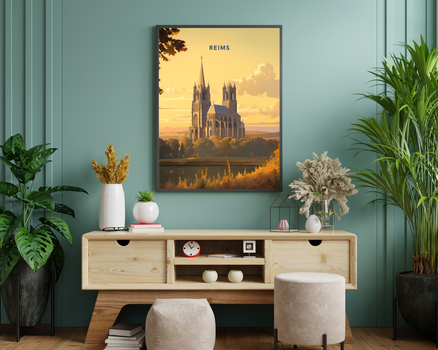 Reims Cathedral France Travel Poster Print - Pitchers Design