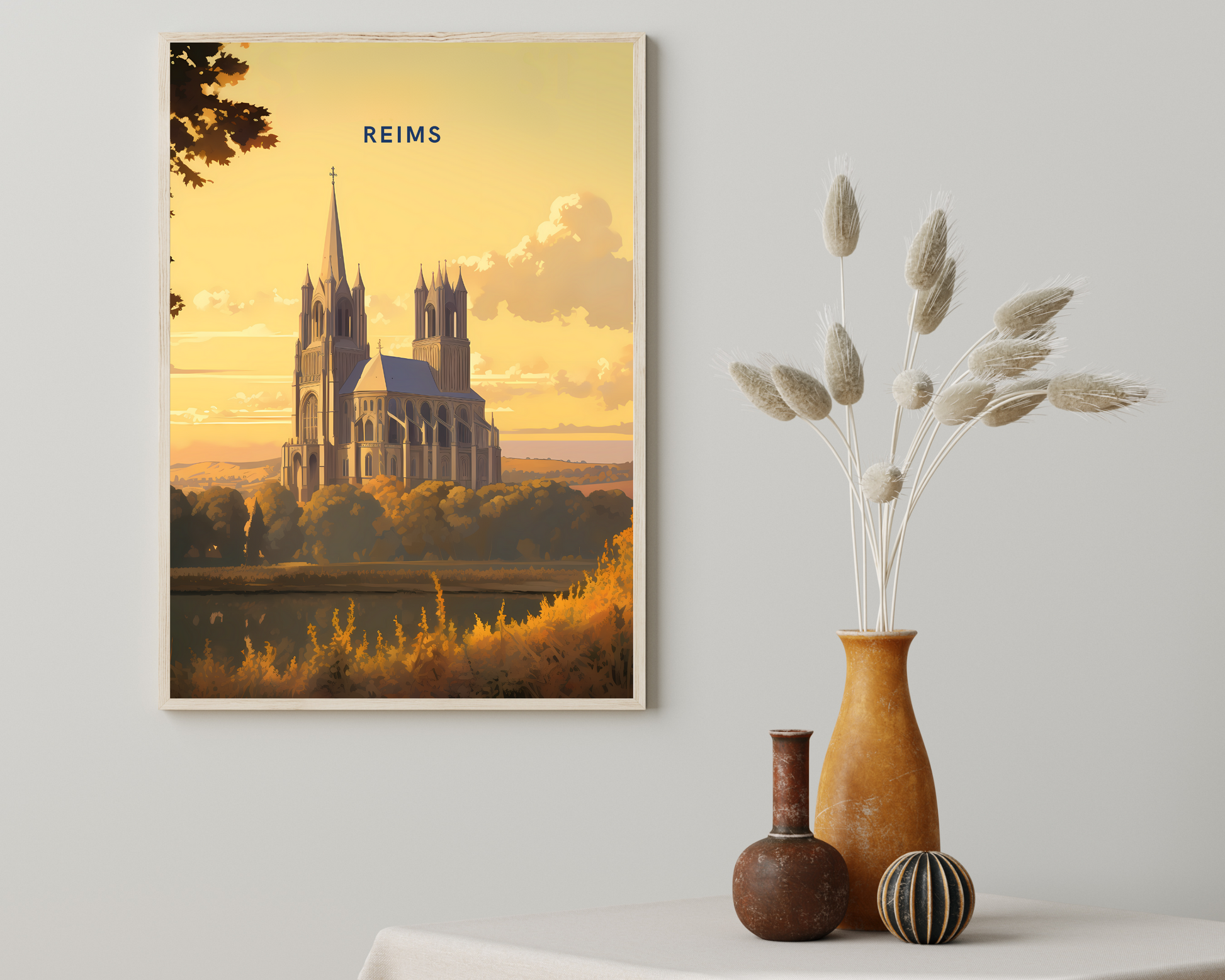 Reims Cathedral France Travel Poster Print - Pitchers Design