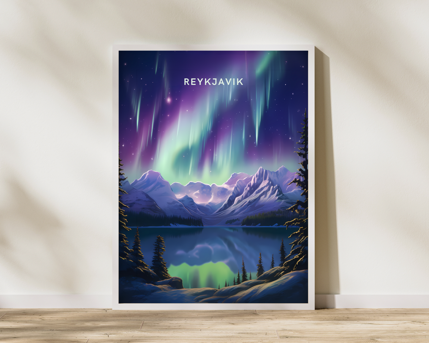 Reykjavik Northern Lights Travel Poster Print - Pitchers Design