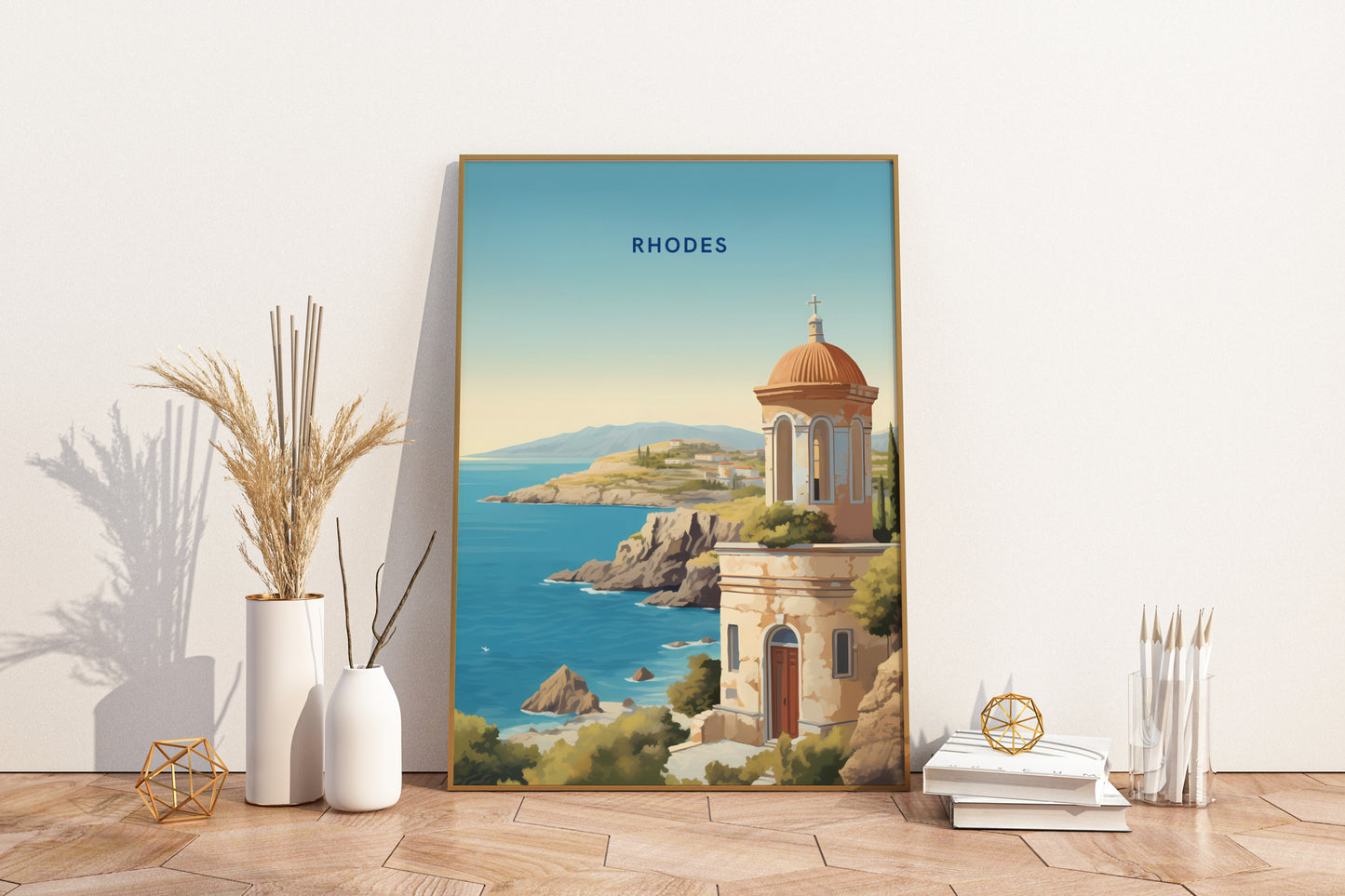 Rhodes Sea View Greece Travel Print Poster - Pitchers Design