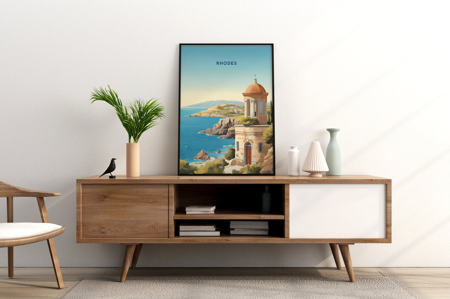 Rhodes Sea View Greece Travel Print Poster - Pitchers Design