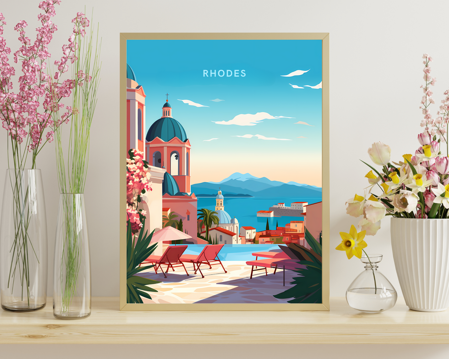 Rhodes Greece Travel Poster Print - Pitchers Design