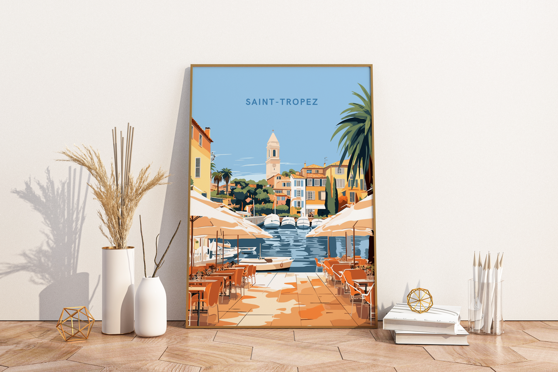 Saint-Tropez Harbour France Travel Poster Print - Pitchers Design