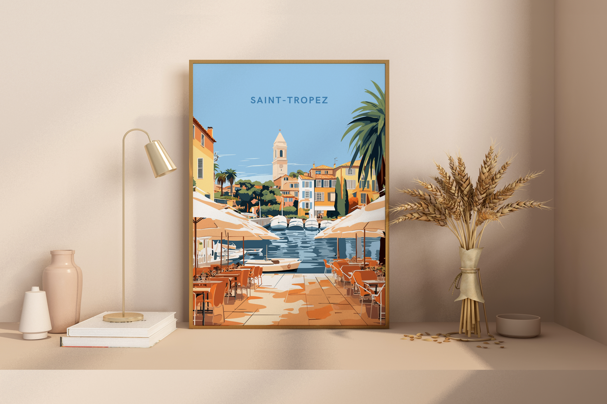 Saint-Tropez Harbour France Travel Poster Print - Pitchers Design