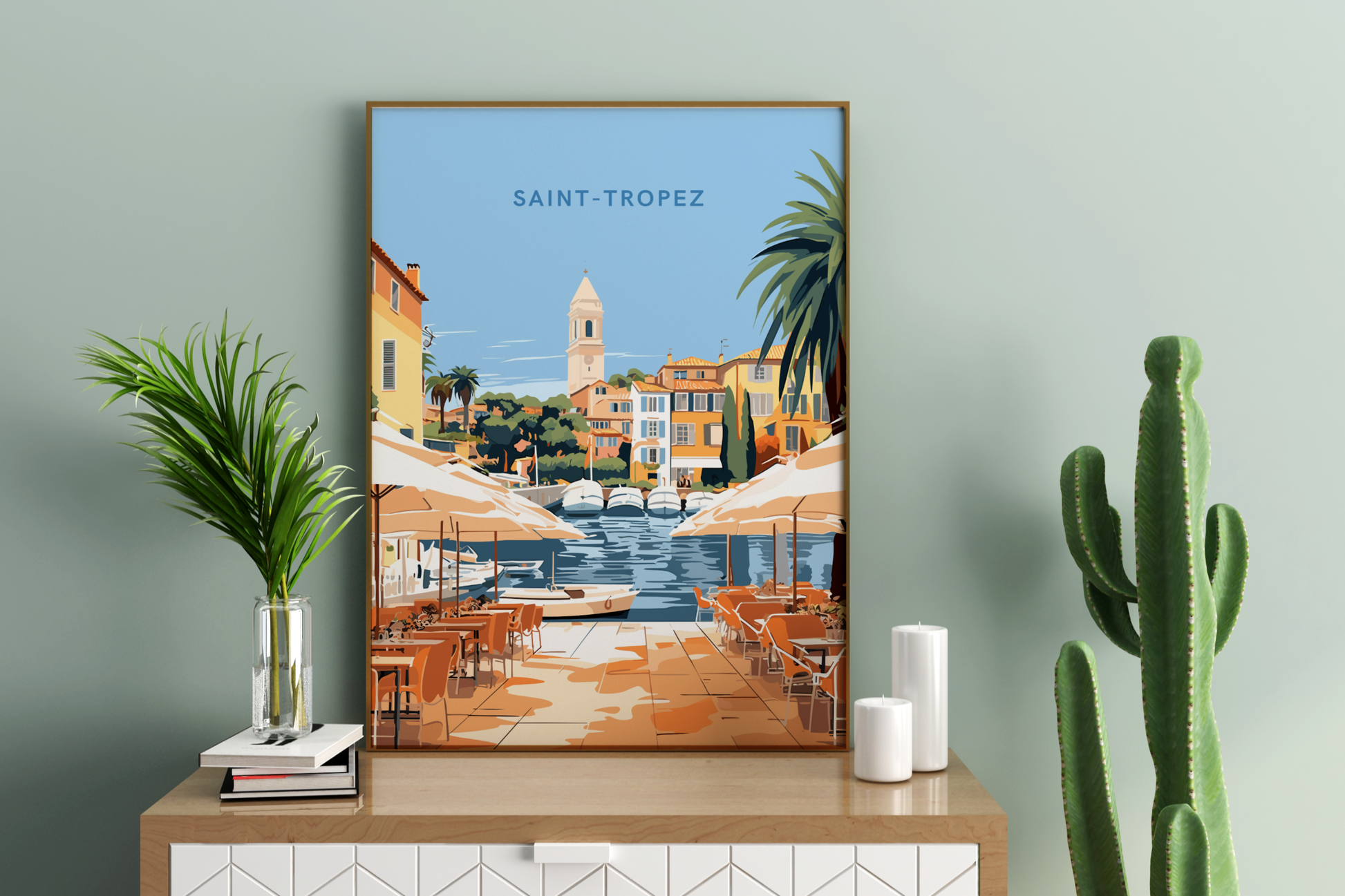 Saint-Tropez Harbour France Travel Poster Print - Pitchers Design