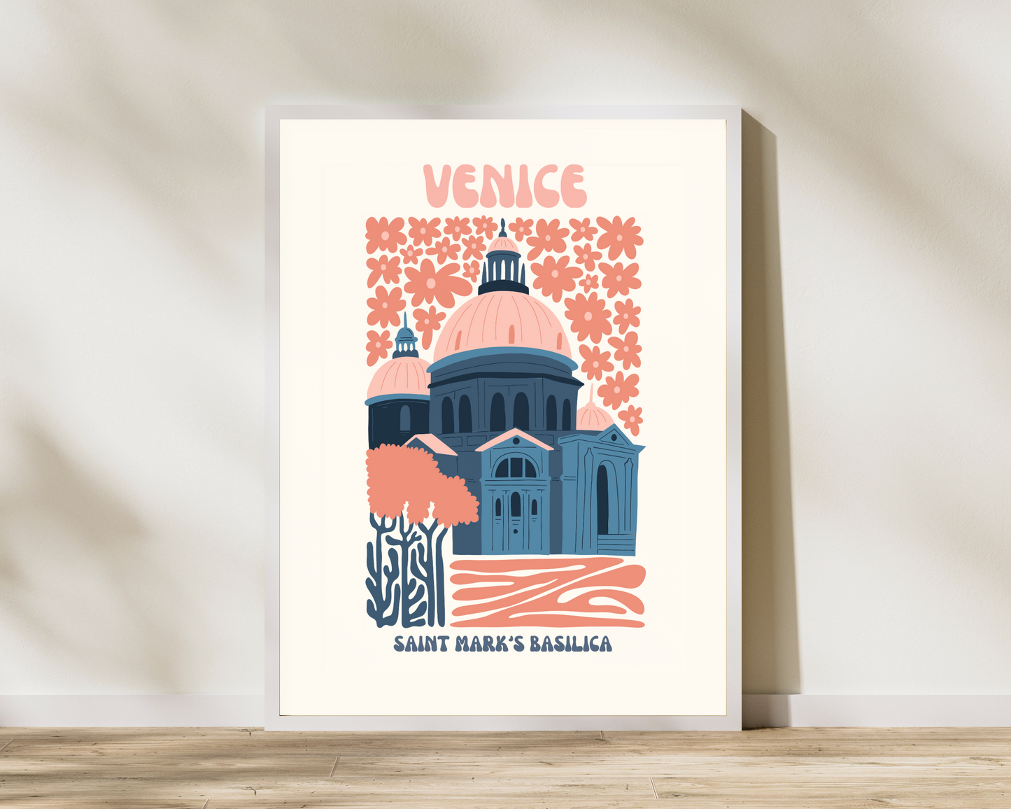 Saint Marks Basilica Venice Floral Retro 60s Hippie Travel Print Poster - Pitchers Design