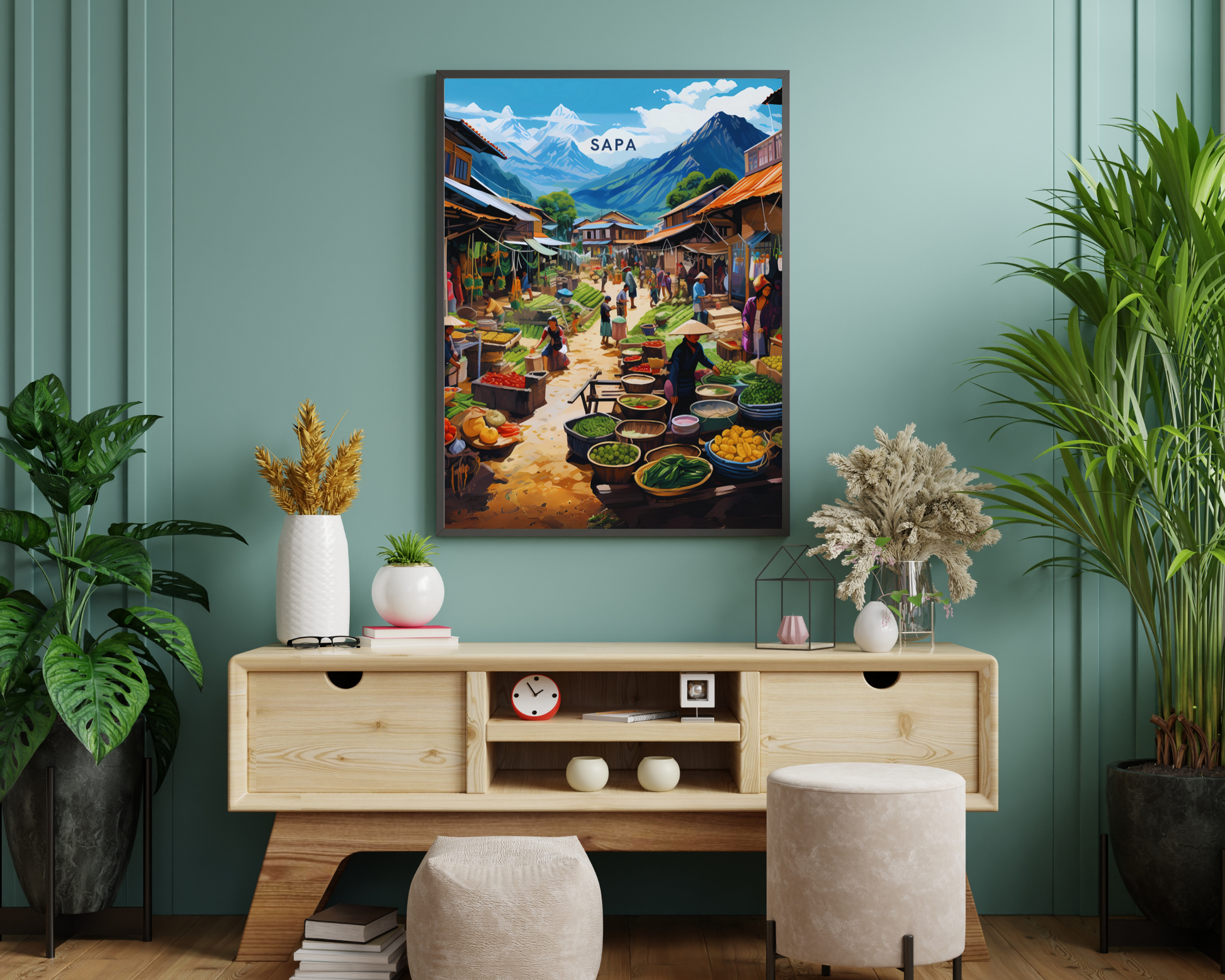 Sapa Mountain Market Vietnam Travel Poster Print - Pitchers Design