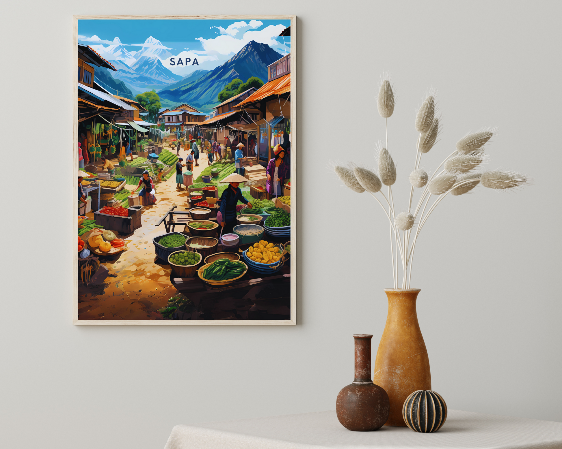 Sapa Mountain Market Vietnam Travel Poster Print - Pitchers Design