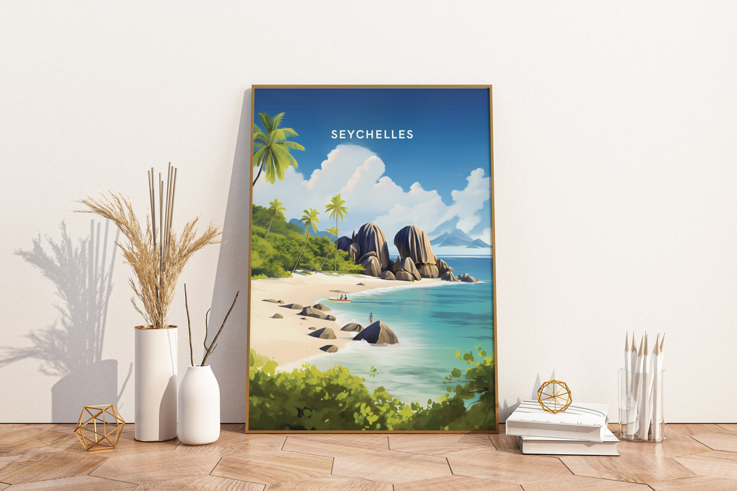 Beaches of Seychelles Travel Poster Print - Pitchers Design