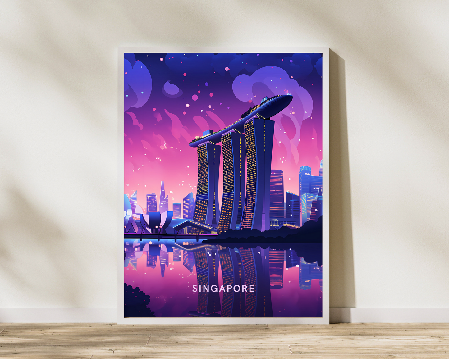 Marina Bay Sands by Night Singapore Travel Poster Print - Pitchers Design