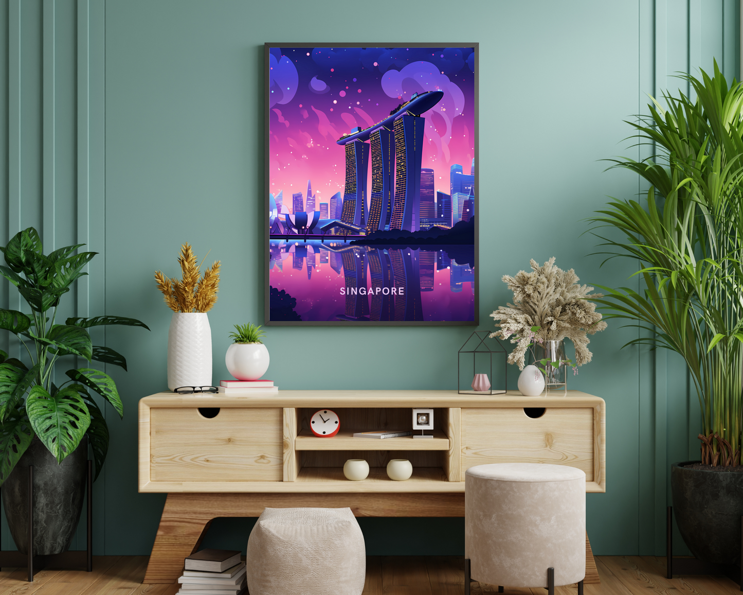 Marina Bay Sands by Night Singapore Travel Poster Print - Pitchers Design